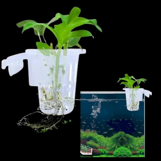 Water Plant Holder Pot Cup for Aquarium Fish Tank Decoration and Aquascape Aquaponic Plant Growing Landscape Plants Decoration Hanging Type (White 2 Pieces)