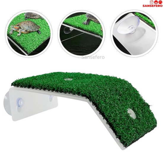 Premier Plants Acrylic Small Turtle Basking Platform Simulation Tortoise Resting Pad Terrace with Artificial Grass Lawns Climbing Ladder (CP-80) Brand: SANSEFERO