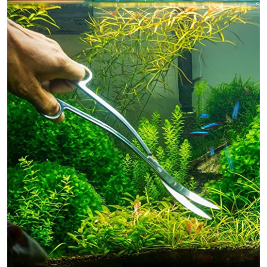 Planted Aquarium Aquascaping Stainless Steel Curved Scissors Tool For Landscape 27CM( Silver )