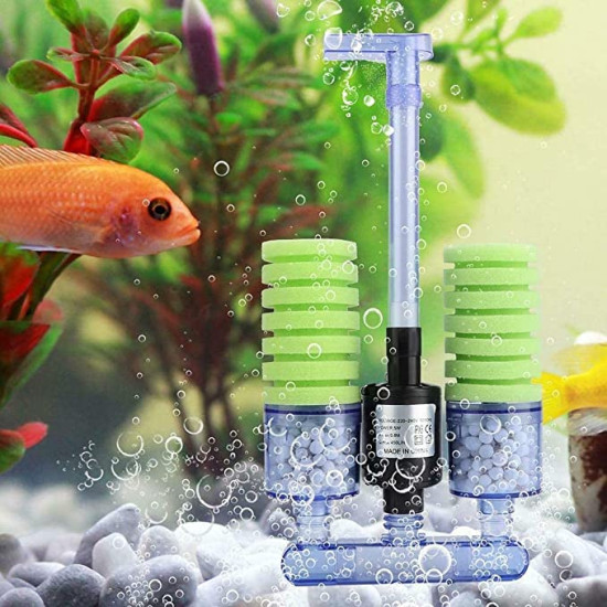 XINYOU Filter Sponge for Aquarium, Double Sponge Filters for Aquarium, Biochemical Sponge Filter with air Pump and 2 Extra Black Sponges (XY-2902)