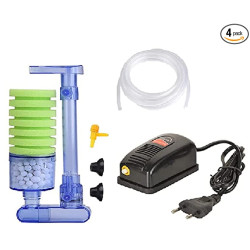  Aquarium Air Pump (RS180) Single Nozzle with Bio-Sponge Hang on Filter with Ceramic Pearls (XY-2881) with 3 Meter Air Tube and 1 Air Controller for Beginner Planted Aquarium kit