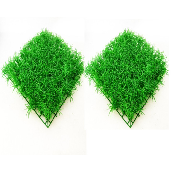 Green Grass Square Plastic Mat for Aquarium Fish Tank Decoration (Pack of 2)