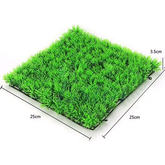 Green Grass Square Plastic Mat for Aquarium Fish Tank Decoration (Pack of 2)