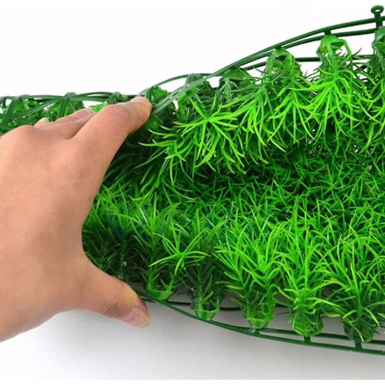 Green Grass Square Plastic Mat for Aquarium Fish Tank Decoration (Pack of 2)