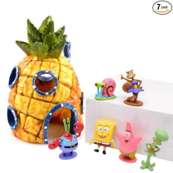 Premier Plants Spongebob Squarepants Pineapple House and Colorful Miniature 6 Piece Set Aquarium Ornament for Aquarium Decoration and Home Decoration etc.