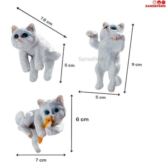 Cute Tiny Hanging Kitten Cat Decoration Ornament for Fish Tank, Table, Flower Pot, Mini Cat Climbers for Hanging Ornament Decoration Ornament (3 Pcs)