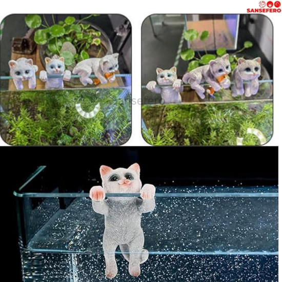 Cute Tiny Hanging Kitten Cat Decoration Ornament for Fish Tank, Table, Flower Pot, Mini Cat Climbers for Hanging Ornament Decoration Ornament (3 Pcs)