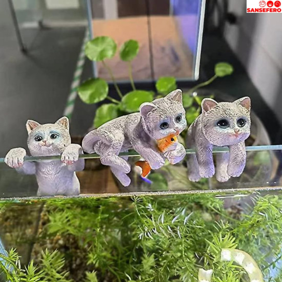 Cute Tiny Hanging Kitten Cat Decoration Ornament for Fish Tank, Table, Flower Pot, Mini Cat Climbers for Hanging Ornament Decoration Ornament (3 Pcs)