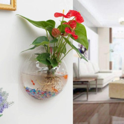 Wall Hanging Fish Bowl Acrylic (not Glass) 15 inch Size with Free Stones White Colour (15 inch)