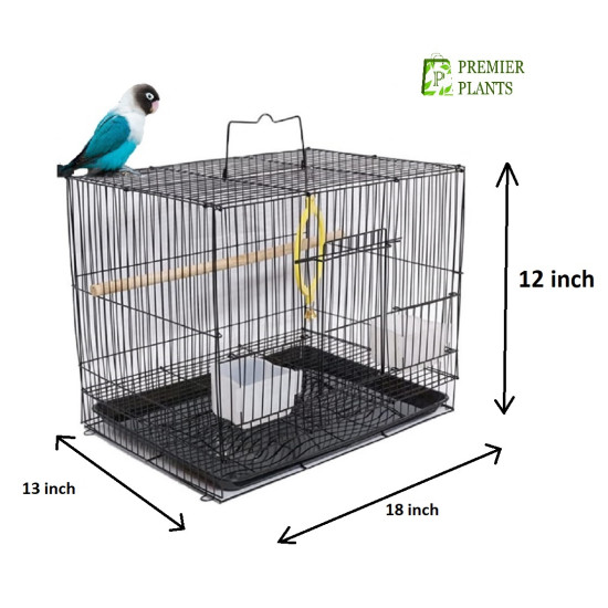 18 inch / 1.5 feet Bird Cage for Love Birds, Parrot, Budgies, Finch, Cockatiel with 1 Natural Perch, 2 Feeding Bowls, Anti Escape Lock (Random Color) (18 inch)