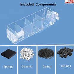 Acrylic Transparent Multi Top Filter for Aquarium Fish Tank Sump Filter with Pump & Filter Pad Bio Wheel Water Flow Adjuster with Filter Media Kit (GD-17)