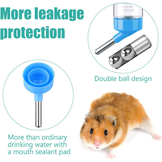 Water Bottle Cum Feeder for Hamsters Guinea Pigs Rabbits Mice with Leak Free Cage Attachment for Pets Random Colour Pack of 2 (250ml)