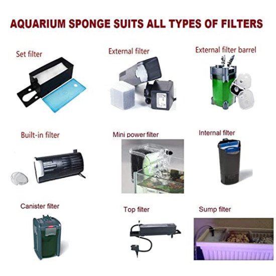 Aquarium Biochemical Sponge Filter Mechanical and Biological Filtration Sponge for top Filter for Fish Tank (6 pcs)