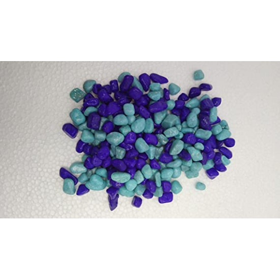 Double Color Stone Pebbles Marble for Aquarium Decoration/Table Decoration/Garden Decors Blue and Cayn (2Kg)