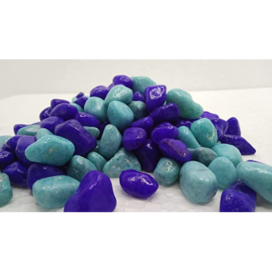 Double Color Stone Pebbles Marble for Aquarium Decoration/Table Decoration/Garden Decors Blue and Cayn (2Kg)