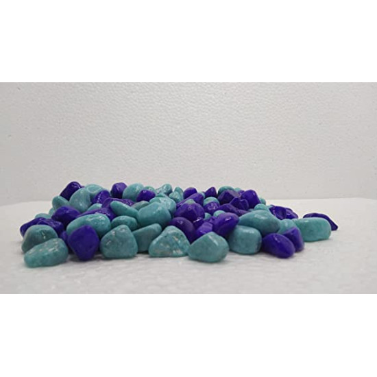 Double Color Stone Pebbles Marble for Aquarium Decoration/Table Decoration/Garden Decors Blue and Cayn (2Kg)