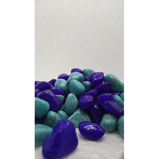 Double Color Stone Pebbles Marble for Aquarium Decoration/Table Decoration/Garden Decors Blue and Cayn (2Kg)